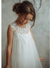 Ivory Lace Tulle Tea Length Flower Girl Dress